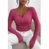 imagePRETTYGARDEN Womens 2026 Fall Long Sleeve Henley T Shirts Button Ribbed Knit Slim Fit Basic Tops Blouse Casual OutfitsRose Red