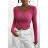 imagePRETTYGARDEN Womens 2026 Fall Long Sleeve Henley T Shirts Button Ribbed Knit Slim Fit Basic Tops Blouse Casual OutfitsRose Red