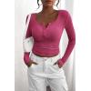 imagePRETTYGARDEN Womens 2026 Fall Long Sleeve Henley T Shirts Button Ribbed Knit Slim Fit Basic Tops Blouse Casual OutfitsRose Red