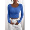 imagePRETTYGARDEN Womens 2026 Fall Long Sleeve Henley T Shirts Button Ribbed Knit Slim Fit Basic Tops Blouse Casual OutfitsRoyal Blue