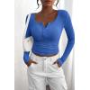imagePRETTYGARDEN Womens 2026 Fall Long Sleeve Henley T Shirts Button Ribbed Knit Slim Fit Basic Tops Blouse Casual OutfitsRoyal Blue