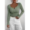 imagePRETTYGARDEN Womens 2026 Fall Long Sleeve Henley T Shirts Button Ribbed Knit Slim Fit Basic Tops Blouse Casual OutfitsSage Green