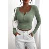 imagePRETTYGARDEN Womens 2026 Fall Long Sleeve Henley T Shirts Button Ribbed Knit Slim Fit Basic Tops Blouse Casual OutfitsSage Green
