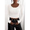 imagePRETTYGARDEN Womens 2026 Fall Long Sleeve Henley T Shirts Button Ribbed Knit Slim Fit Basic Tops Blouse Casual OutfitsWhite