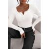 imagePRETTYGARDEN Womens 2026 Fall Long Sleeve Henley T Shirts Button Ribbed Knit Slim Fit Basic Tops Blouse Casual OutfitsWhite
