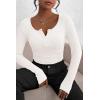imagePRETTYGARDEN Womens 2026 Fall Long Sleeve Henley T Shirts Button Ribbed Knit Slim Fit Basic Tops Blouse Casual OutfitsWhite