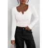 imagePRETTYGARDEN Womens 2026 Fall Long Sleeve Henley T Shirts Button Ribbed Knit Slim Fit Basic Tops Blouse Casual OutfitsWhite