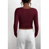 imagePRETTYGARDEN Womens 2026 Fall Long Sleeve Henley T Shirts Button Ribbed Knit Slim Fit Basic Tops Blouse Casual OutfitsWine Red