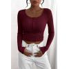 imagePRETTYGARDEN Womens 2026 Fall Long Sleeve Henley T Shirts Button Ribbed Knit Slim Fit Basic Tops Blouse Casual OutfitsWine Red