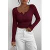 imagePRETTYGARDEN Womens 2026 Fall Long Sleeve Henley T Shirts Button Ribbed Knit Slim Fit Basic Tops Blouse Casual OutfitsWine Red