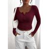 imagePRETTYGARDEN Womens 2026 Fall Long Sleeve Henley T Shirts Button Ribbed Knit Slim Fit Basic Tops Blouse Casual OutfitsWine Red