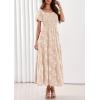 imagePRETTYGARDEN Womens 2026 Summer Boho Maxi Dresses Floral Short Sleeve Square Neck Smocked Flowy Long Dress Vacation OutfitsBeige