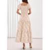 imagePRETTYGARDEN Womens 2026 Summer Boho Maxi Dresses Floral Short Sleeve Square Neck Smocked Flowy Long Dress Vacation OutfitsBeige