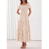 imagePRETTYGARDEN Womens 2026 Summer Boho Maxi Dresses Floral Short Sleeve Square Neck Smocked Flowy Long Dress Vacation OutfitsBeige