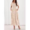 imagePRETTYGARDEN Womens 2026 Summer Boho Maxi Dresses Floral Short Sleeve Square Neck Smocked Flowy Long Dress Vacation OutfitsBeige