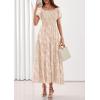 imagePRETTYGARDEN Womens 2026 Summer Boho Maxi Dresses Floral Short Sleeve Square Neck Smocked Flowy Long Dress Vacation OutfitsBeige