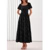 imagePRETTYGARDEN Womens 2026 Summer Boho Maxi Dresses Floral Short Sleeve Square Neck Smocked Flowy Long Dress Vacation OutfitsBlack