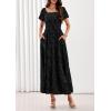 imagePRETTYGARDEN Womens 2026 Summer Boho Maxi Dresses Floral Short Sleeve Square Neck Smocked Flowy Long Dress Vacation OutfitsBlack