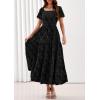 imagePRETTYGARDEN Womens 2026 Summer Boho Maxi Dresses Floral Short Sleeve Square Neck Smocked Flowy Long Dress Vacation OutfitsBlack