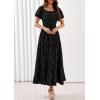 imagePRETTYGARDEN Womens 2026 Summer Boho Maxi Dresses Floral Short Sleeve Square Neck Smocked Flowy Long Dress Vacation OutfitsBlack