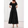 imagePRETTYGARDEN Womens 2026 Summer Boho Maxi Dresses Floral Short Sleeve Square Neck Smocked Flowy Long Dress Vacation OutfitsBlack