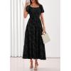 imagePRETTYGARDEN Womens 2026 Summer Boho Maxi Dresses Floral Short Sleeve Square Neck Smocked Flowy Long Dress Vacation OutfitsBlack