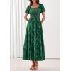 imagePRETTYGARDEN Womens 2026 Summer Boho Maxi Dresses Floral Short Sleeve Square Neck Smocked Flowy Long Dress Vacation OutfitsDark Green