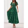 imagePRETTYGARDEN Womens 2026 Summer Boho Maxi Dresses Floral Short Sleeve Square Neck Smocked Flowy Long Dress Vacation OutfitsDark Green