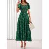 imagePRETTYGARDEN Womens 2026 Summer Boho Maxi Dresses Floral Short Sleeve Square Neck Smocked Flowy Long Dress Vacation OutfitsDark Green