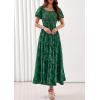 imagePRETTYGARDEN Womens 2026 Summer Boho Maxi Dresses Floral Short Sleeve Square Neck Smocked Flowy Long Dress Vacation OutfitsDark Green