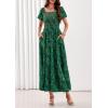 imagePRETTYGARDEN Womens 2026 Summer Boho Maxi Dresses Floral Short Sleeve Square Neck Smocked Flowy Long Dress Vacation OutfitsDark Green