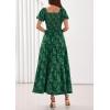 imagePRETTYGARDEN Womens 2026 Summer Boho Maxi Dresses Floral Short Sleeve Square Neck Smocked Flowy Long Dress Vacation OutfitsDark Green