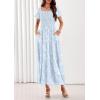 imagePRETTYGARDEN Womens 2026 Summer Boho Maxi Dresses Floral Short Sleeve Square Neck Smocked Flowy Long Dress Vacation OutfitsLight Blue