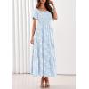imagePRETTYGARDEN Womens 2026 Summer Boho Maxi Dresses Floral Short Sleeve Square Neck Smocked Flowy Long Dress Vacation OutfitsLight Blue