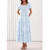 imagePRETTYGARDEN Womens 2026 Summer Boho Maxi Dresses Floral Short Sleeve Square Neck Smocked Flowy Long Dress Vacation OutfitsLight Blue