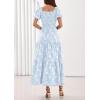 imagePRETTYGARDEN Womens 2026 Summer Boho Maxi Dresses Floral Short Sleeve Square Neck Smocked Flowy Long Dress Vacation OutfitsLight Blue