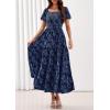 imagePRETTYGARDEN Womens 2026 Summer Boho Maxi Dresses Floral Short Sleeve Square Neck Smocked Flowy Long Dress Vacation OutfitsNavy Blue