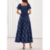 imagePRETTYGARDEN Womens 2026 Summer Boho Maxi Dresses Floral Short Sleeve Square Neck Smocked Flowy Long Dress Vacation OutfitsNavy Blue