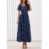imagePRETTYGARDEN Womens 2026 Summer Boho Maxi Dresses Floral Short Sleeve Square Neck Smocked Flowy Long Dress Vacation OutfitsNavy Blue