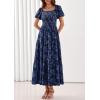 imagePRETTYGARDEN Womens 2026 Summer Boho Maxi Dresses Floral Short Sleeve Square Neck Smocked Flowy Long Dress Vacation OutfitsNavy Blue