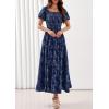 imagePRETTYGARDEN Womens 2026 Summer Boho Maxi Dresses Floral Short Sleeve Square Neck Smocked Flowy Long Dress Vacation OutfitsNavy Blue