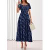 imagePRETTYGARDEN Womens 2026 Summer Boho Maxi Dresses Floral Short Sleeve Square Neck Smocked Flowy Long Dress Vacation OutfitsNavy Blue