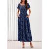 imagePRETTYGARDEN Womens 2026 Summer Boho Maxi Dresses Floral Short Sleeve Square Neck Smocked Flowy Long Dress Vacation OutfitsNavy Blue