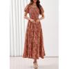 imagePRETTYGARDEN Womens 2026 Summer Boho Maxi Dresses Floral Short Sleeve Square Neck Smocked Flowy Long Dress Vacation OutfitsOrange