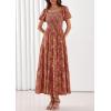 imagePRETTYGARDEN Womens 2026 Summer Boho Maxi Dresses Floral Short Sleeve Square Neck Smocked Flowy Long Dress Vacation OutfitsOrange