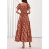imagePRETTYGARDEN Womens 2026 Summer Boho Maxi Dresses Floral Short Sleeve Square Neck Smocked Flowy Long Dress Vacation OutfitsOrange