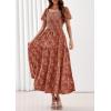 imagePRETTYGARDEN Womens 2026 Summer Boho Maxi Dresses Floral Short Sleeve Square Neck Smocked Flowy Long Dress Vacation OutfitsOrange