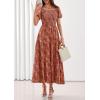 imagePRETTYGARDEN Womens 2026 Summer Boho Maxi Dresses Floral Short Sleeve Square Neck Smocked Flowy Long Dress Vacation OutfitsOrange