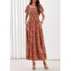 imagePRETTYGARDEN Womens 2026 Summer Boho Maxi Dresses Floral Short Sleeve Square Neck Smocked Flowy Long Dress Vacation OutfitsOrange
