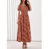 imagePRETTYGARDEN Womens 2026 Summer Boho Maxi Dresses Floral Short Sleeve Square Neck Smocked Flowy Long Dress Vacation OutfitsOrange